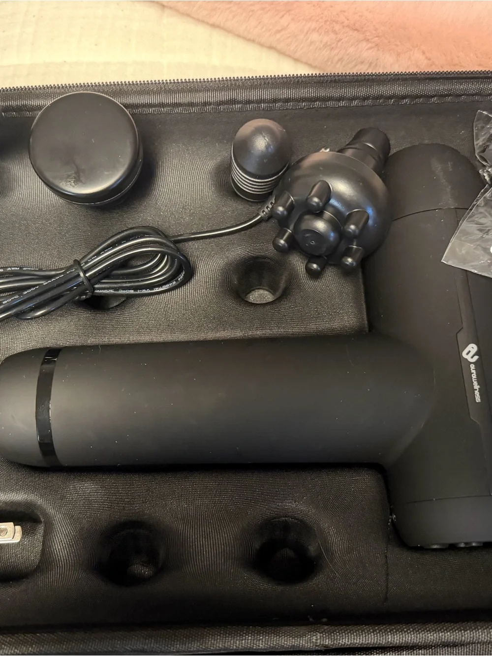 Aura Black Percussion Massage Gun with Multiple Attachments